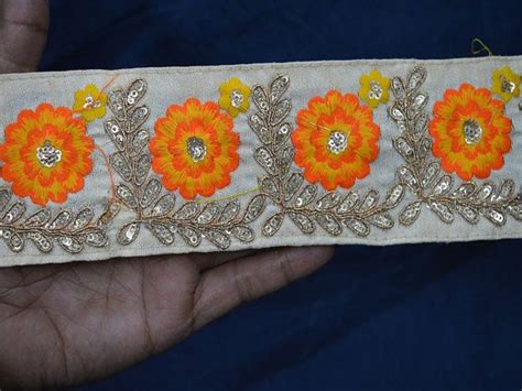 Embroidered Ribbon Sewing Fabric Trim Indian Sari Border