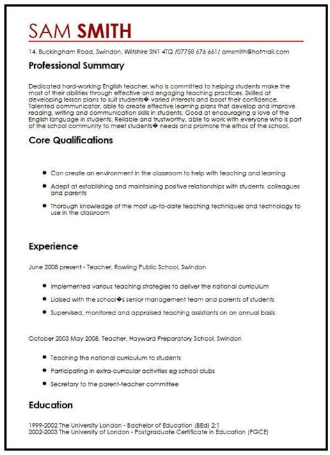 Cv Sample In Englishmyperfectcv Teacher Cv Template Cv Template English Cv Template