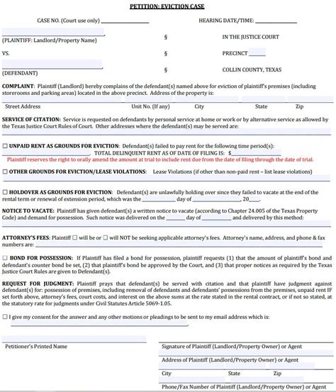 Free Texas Eviction Case Petition Pdf Template Form Download