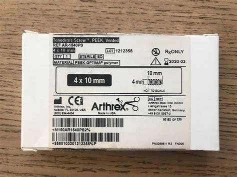 New ARTHREX AR 1540PS Tenodesis Screw PEEK Vented 4x10mm X Disposables