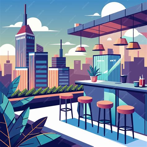 Premium Vector | A modern rooftop bar with a simple design offering