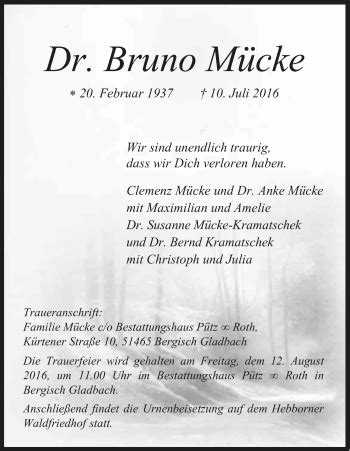 Traueranzeigen von Bruno Mücke WirTrauern