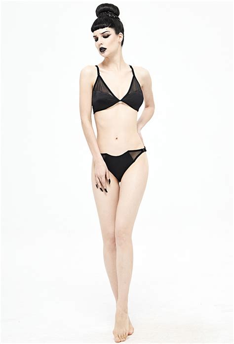Bat Style Gothic Bikini Black Swimsuit Triangle String Gothic Bikini Set In Stock
