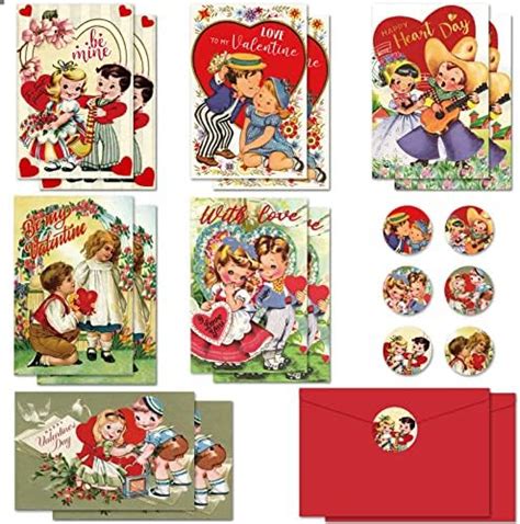 24 Pack Vintage Valentines Day Cards With Envelopes And