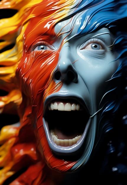 premium ai image colorful painted screaming face horror scary face