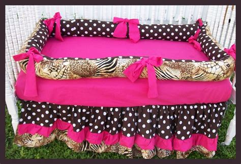 BROWN HOT PINK ZEBRA POLKA DOTS Crib Bedding Set