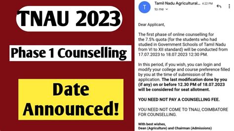 Tnau Phase Counselling Date Announced New Update About