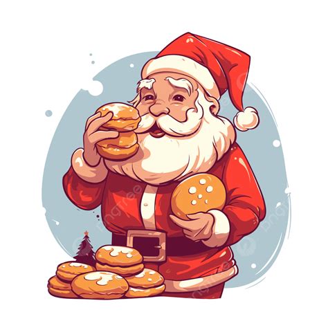 Papai Noel Comendo Biscoitos Vetor Png Imagem De Desenho Animado De