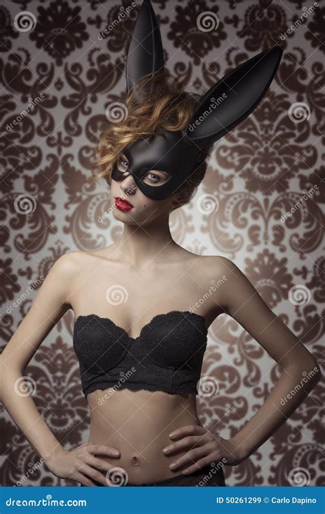Girl With Bunny Mask And Lingerie Stock Image Image Of Fashion Masquerade