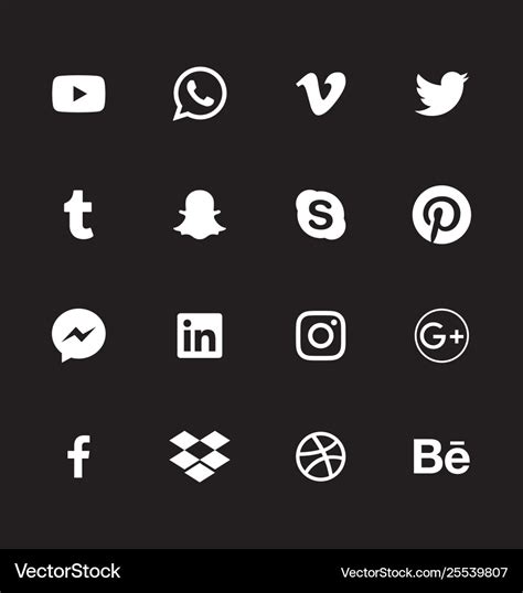 White social media icons reverse alphabetical Vector Image