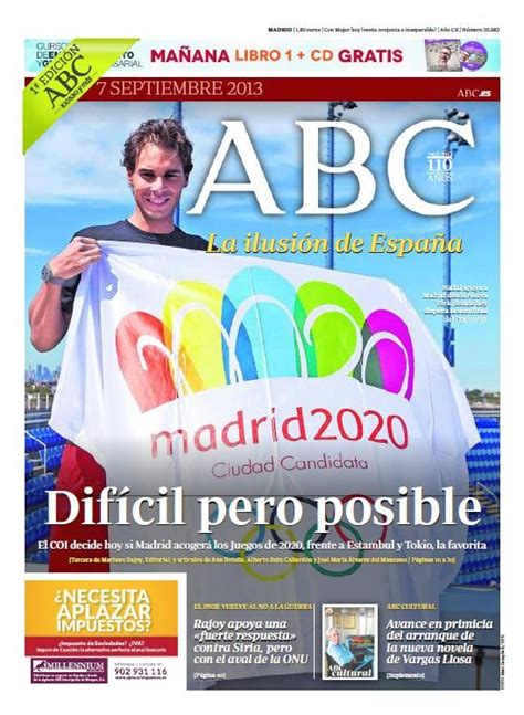 La Portada De Abc Del S Bado De Septiembre Portadas Abc Tokio