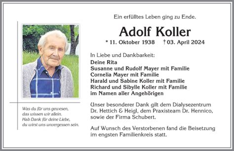 Traueranzeigen Von Adolf Koller Allg Uer Zeitung