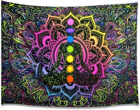 Blacklight Tapiz De Siete Chakras Reactivo A Los Rayos Uv Mandala