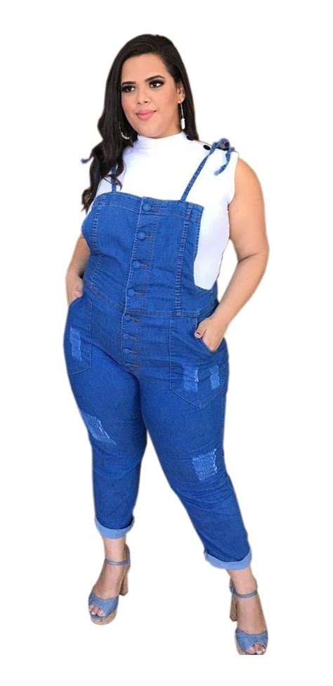 Jardineira Feminina Jeans Longa Cal A Plus Size Lycra Frete Gr Tis