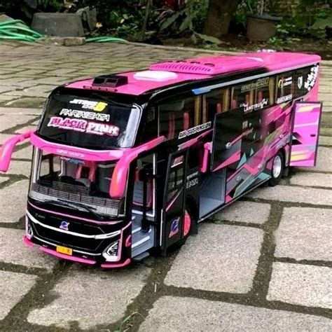 Jual Miniatur Bus Stj Black Pink Full Lampu Leed Bus Mainan Anak Viral