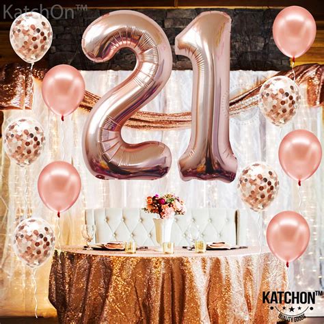 Rose Gold 21 Balloon Number Big 40 Inch 21st Birthday Balloons For