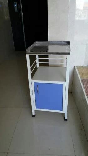 Stainless Steel White And Blue Hospital Bedside Locker Paint Coated