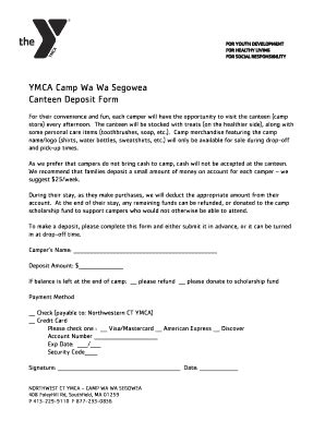 Fillable Online Ymca Camp Wa Wa Segowea Canteen Deposit Form Fax Email