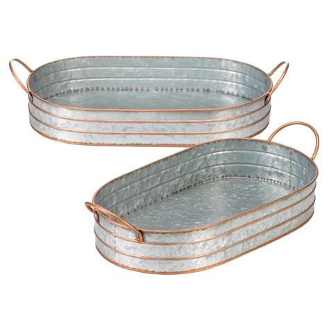 Oakdale Oblong Galvanized Metal Serving Trays Rustic Country Serving Trays Farmhouse Metal