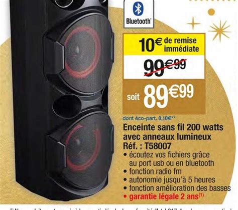 Promo Enceinte Sans Fil 200 Watts Avec Anneaux Lumineux Chez Migros