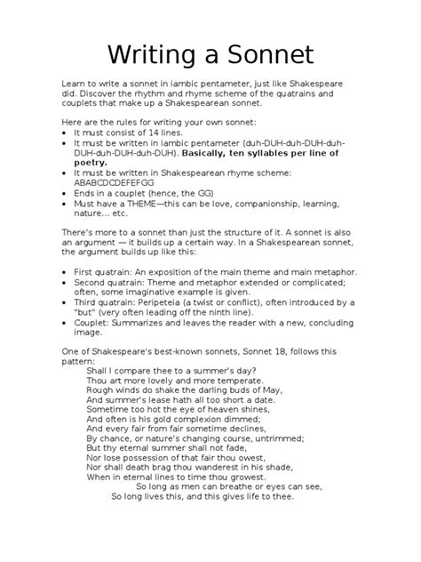 Writing A Sonnet | PDF | Sonnets | Shakespeare's Sonnets
