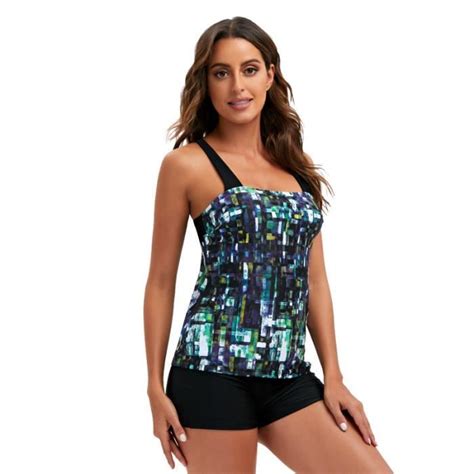 Maillot de Bain Pièces Femme Tankini Ensembles Maillots Bikini Set imprimé géométrique sans