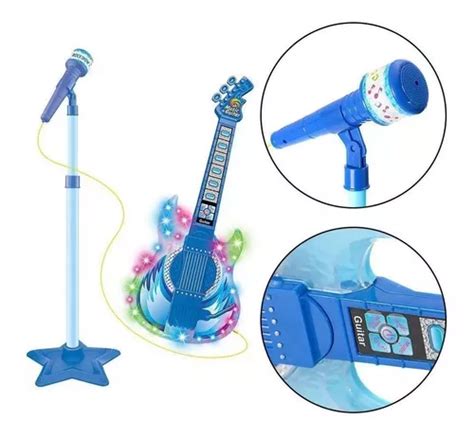 Guitarra Microfone Pedestal Luz E Som Brinquedo Infantil