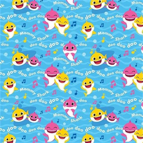 Baby Shark Fabric, Mommy & Baby Shark, David Textiles, Shark Fabric ...