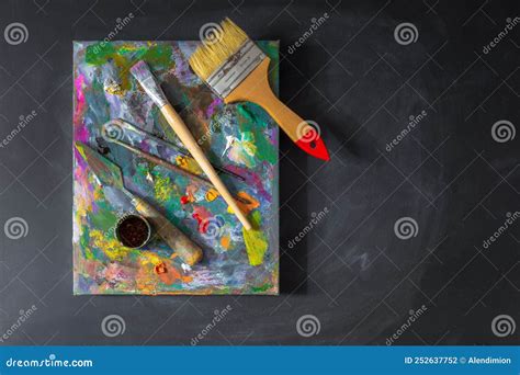 Artists Brushes And Oil Paints On Palette Stock Photo Image Of