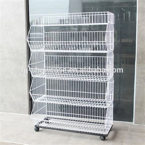 Wire Mesh Storage Stacking Display Cage Stand With Wheels Convenience