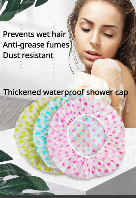 Color Thickened Disposable Shower Cap Waterproof Polka Dot Eva Adult Shower Cap Pe Oilproof