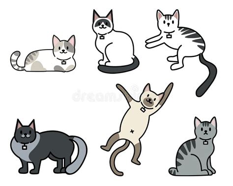 Vector Illustration Of Funny Cartoon Cats Breeds Set Stock Vector