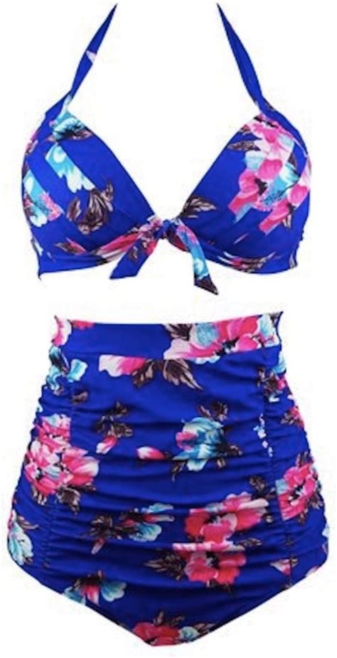 Amazon High Waist Bikini Set For Women Retro Floral Halter Carnival Swimsuit XX Large