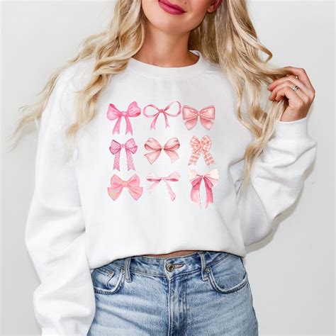 Coquette Pink Bow Chart Sweatshirt Medium Carolina Blue Multi