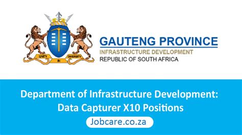 Department Of Infrastructure Development Data Capturer X10 Positions