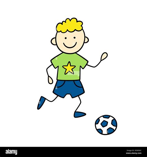 Funny little boy playing ball. Cute kid drawing. Hand drawn vector ...