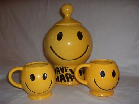 70s Mccoy Smiley Face Cookie Jar With Two Matching Mugs For Etsy