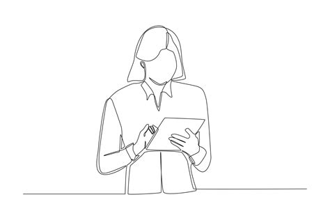 Single One Line Drawing Business Woman Checking List To Do In Note