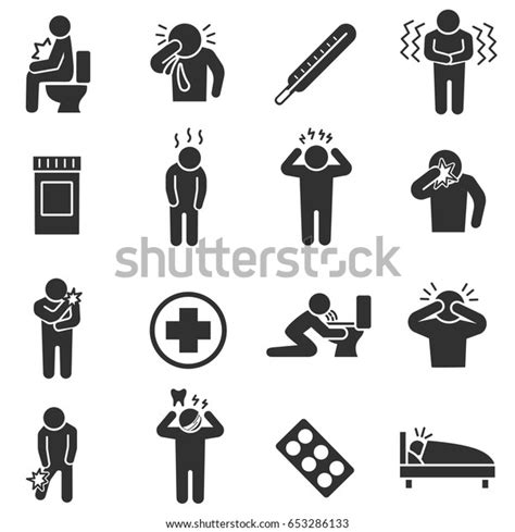 Health Conditions Sickness Monochrome Icons Set Stock Vector Royalty