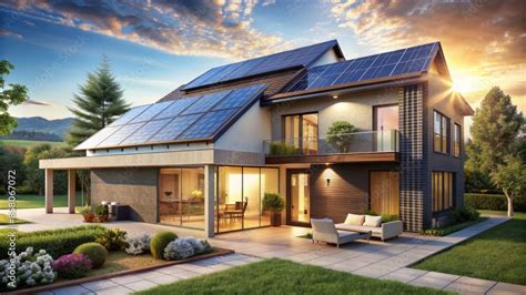 Modern Eco Friendly Home Rooftop Solar Panels Harnessing Renewable