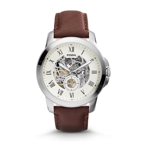 Grant Automatic Brown Leather Watch Fossil