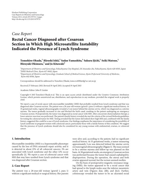 Pdf Rectal Cancer Diagnosed After Cesarean Section In Which High