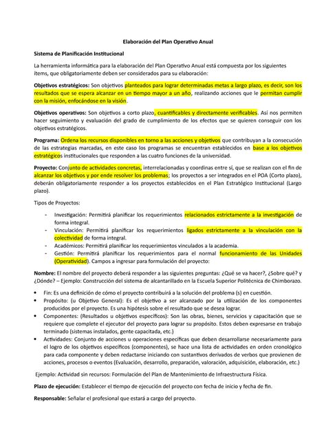 Elaboración del Plan Operativo Anual Objeivos operaivos Son objeivos