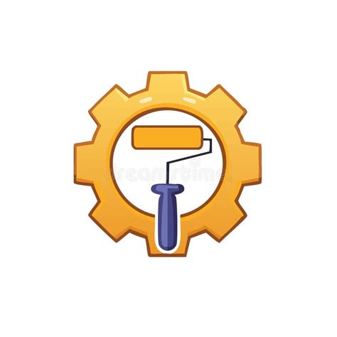 Gear with Paint Roller Icon Symbolizing Industrial Repair and Technical