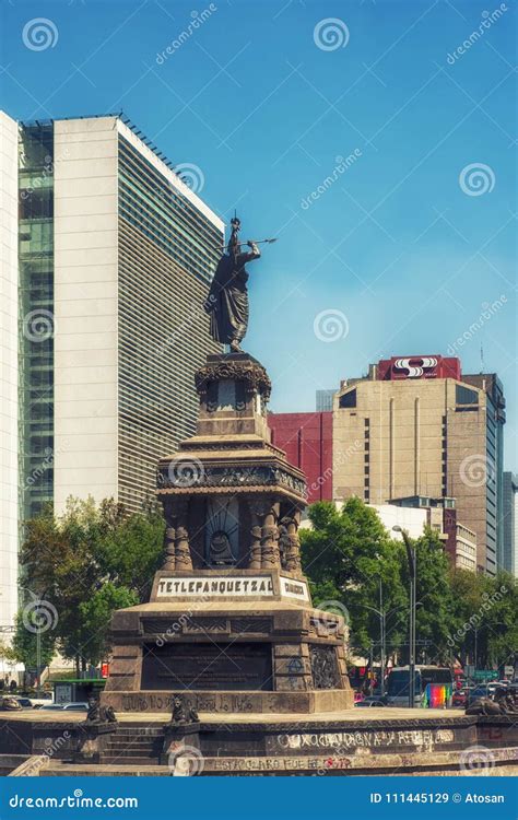 Cuauhtemoc Statue In The Center Of Mexico City, Mexico Editorial Photo ...