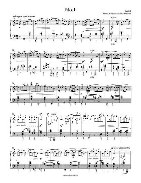 Free Piano Sheet Music Romanian Folk Dances No 1 Bartok 1 Page