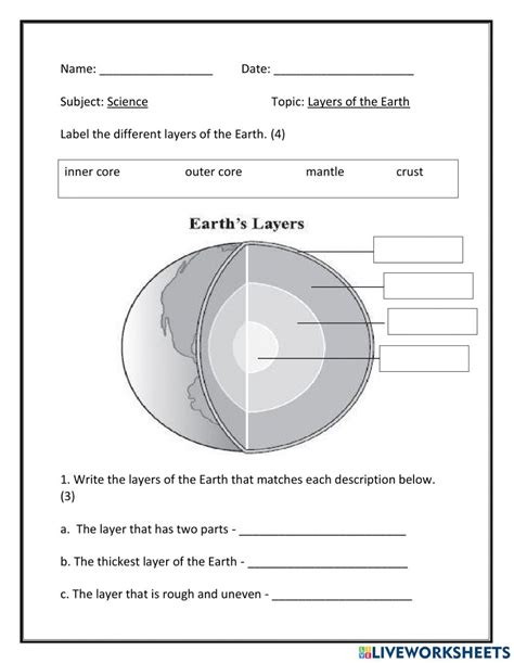 Layers Of The Earth Exercise For Earth Layers Worksheets Science