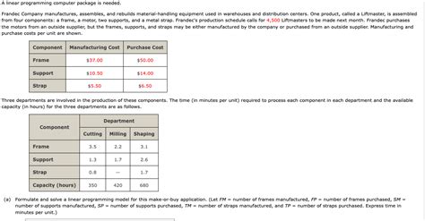 Solved Frandec Company Manufactures Assembles And Rebuilds Chegg