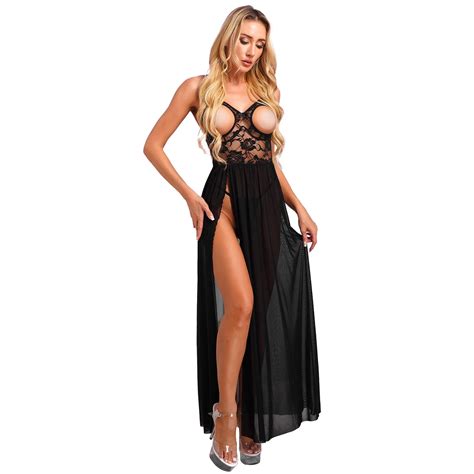 Alvivi Women Lace Lingerie Babydoll Chemise Long Dress Outfits See