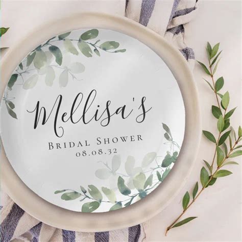 Eucalyptus Watercolor Bridal Shower Paper Plates Zazzle